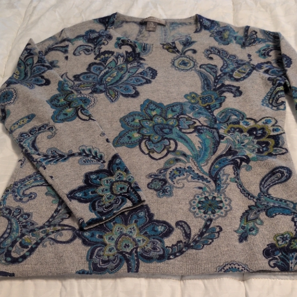 Charter Club Cashmere Sweater with Blue and Gray Design